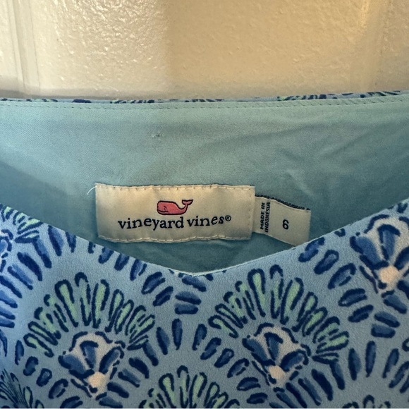 VINEYARD VINES Blue Tile Printed Tiered Mini Dress Braided Strap Ocean Breeze 6 - Picture 5 of 8